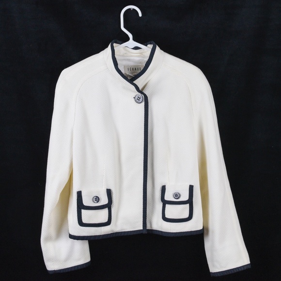 FÉRAUD White Jacket Black Trim Sz 10 (French 40) - Picture 1 of 5